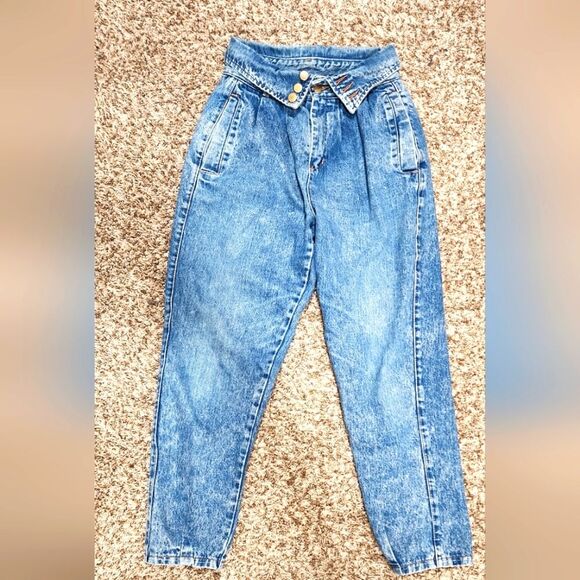 Vintage High Rise Y2K Jeans Junior Size 11 Fold Over FIRST 1980s - Picture 1 of 7